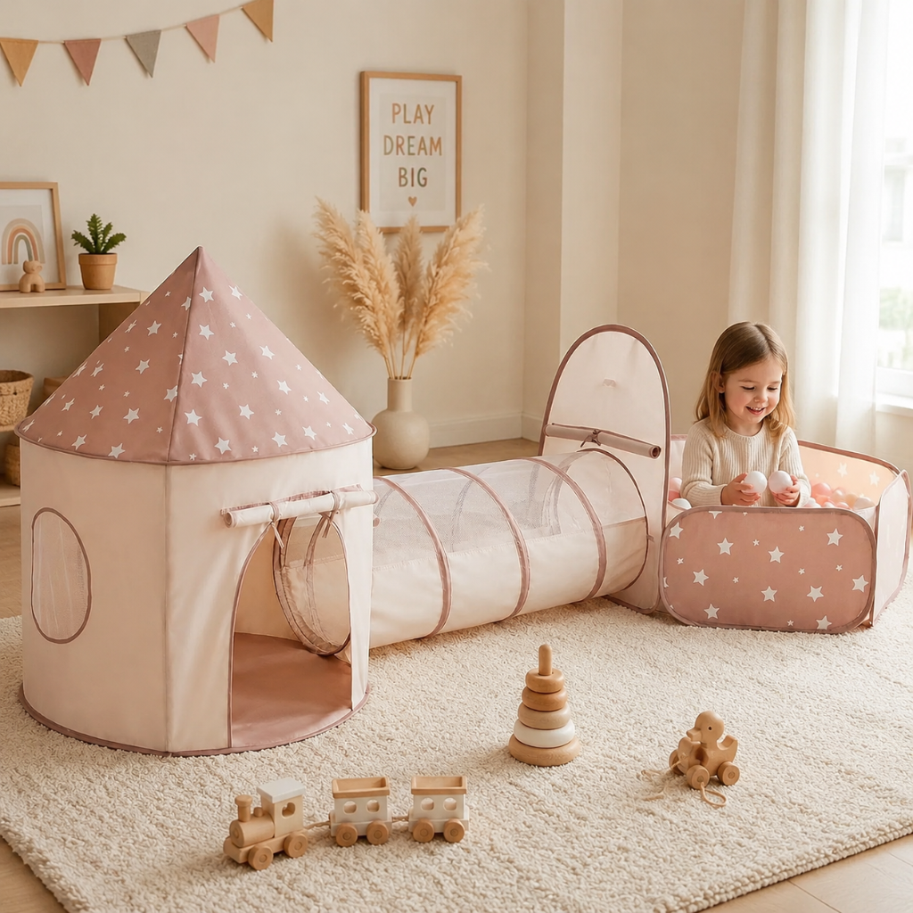 Kids Pop-Up Play Tent with Crawl Tunnel and Ball Pit
