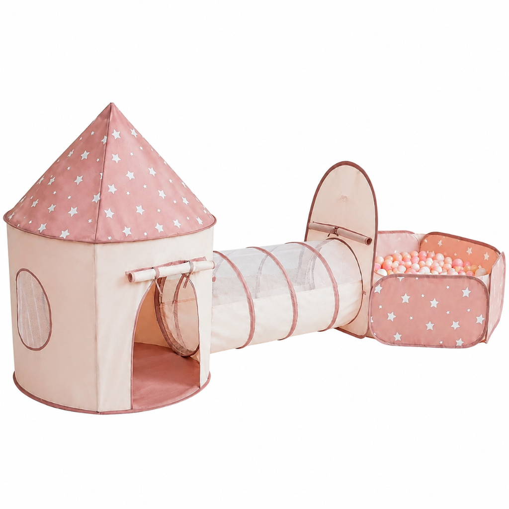 Kids Pop-Up Play Tent with Crawl Tunnel and Ball Pit