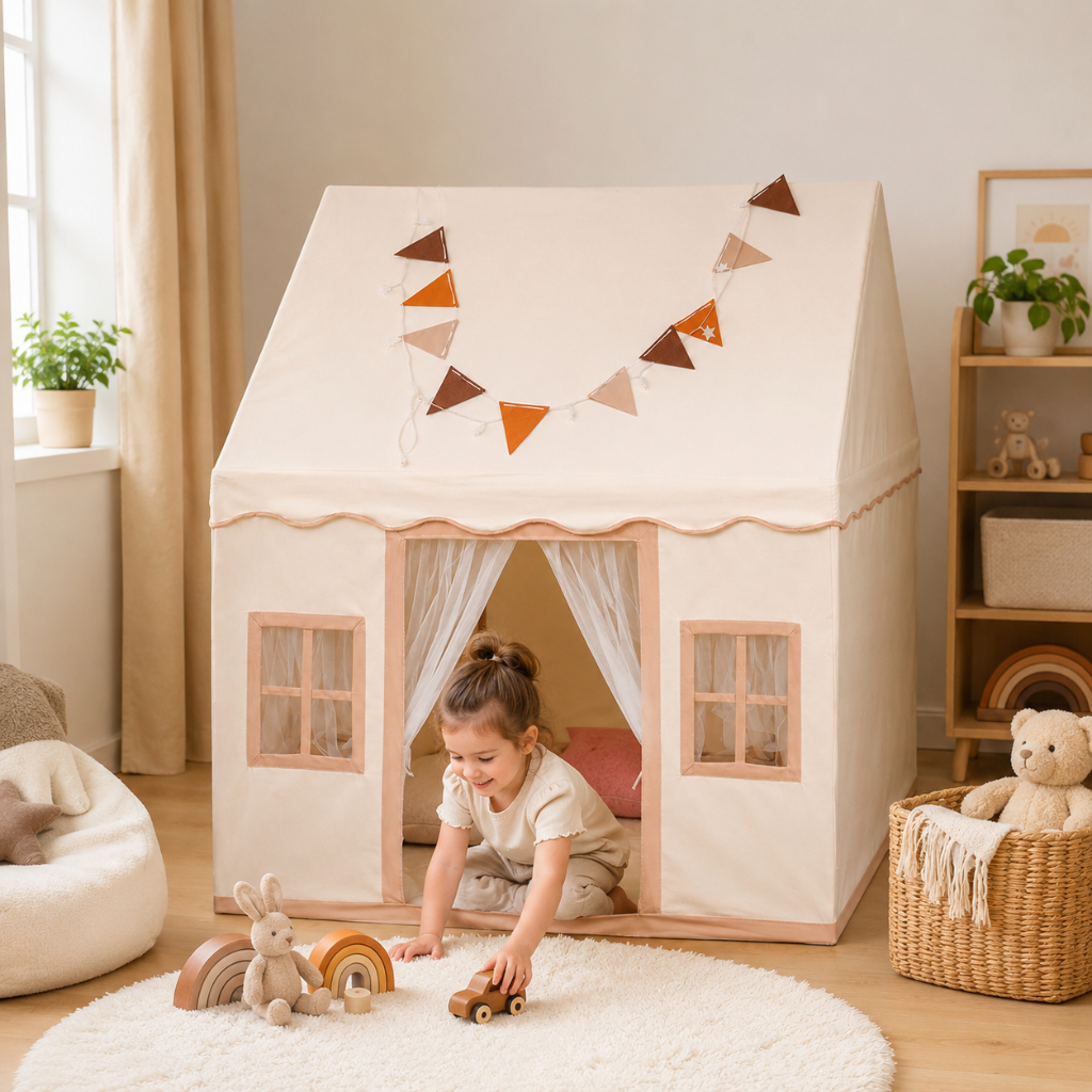 Kids Cotton Playhouse Tent with Plastic Support Poles