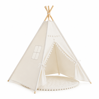 Classic Kids Teepee Play Tent with Wooden Poles and Optional Mat