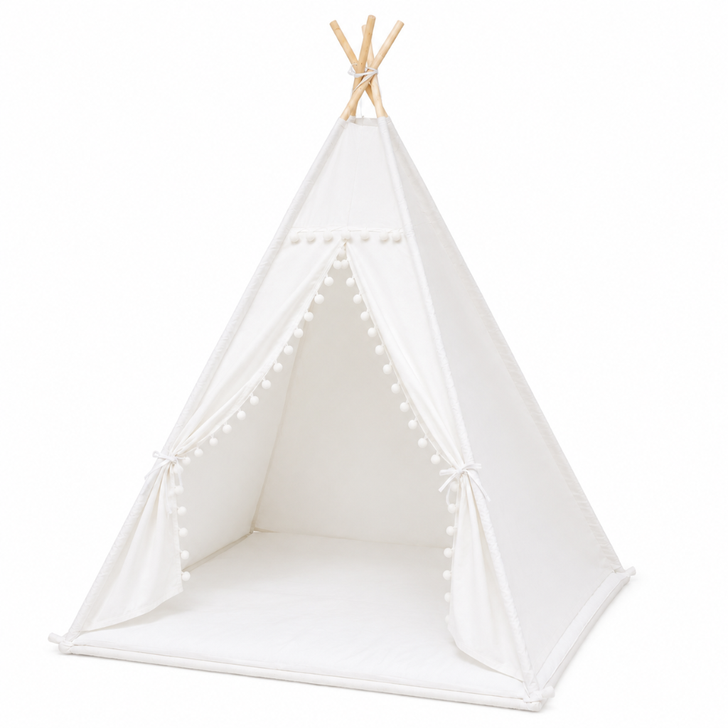 Kids Cotton Canvas Teepee Play Tent with Wooden Poles