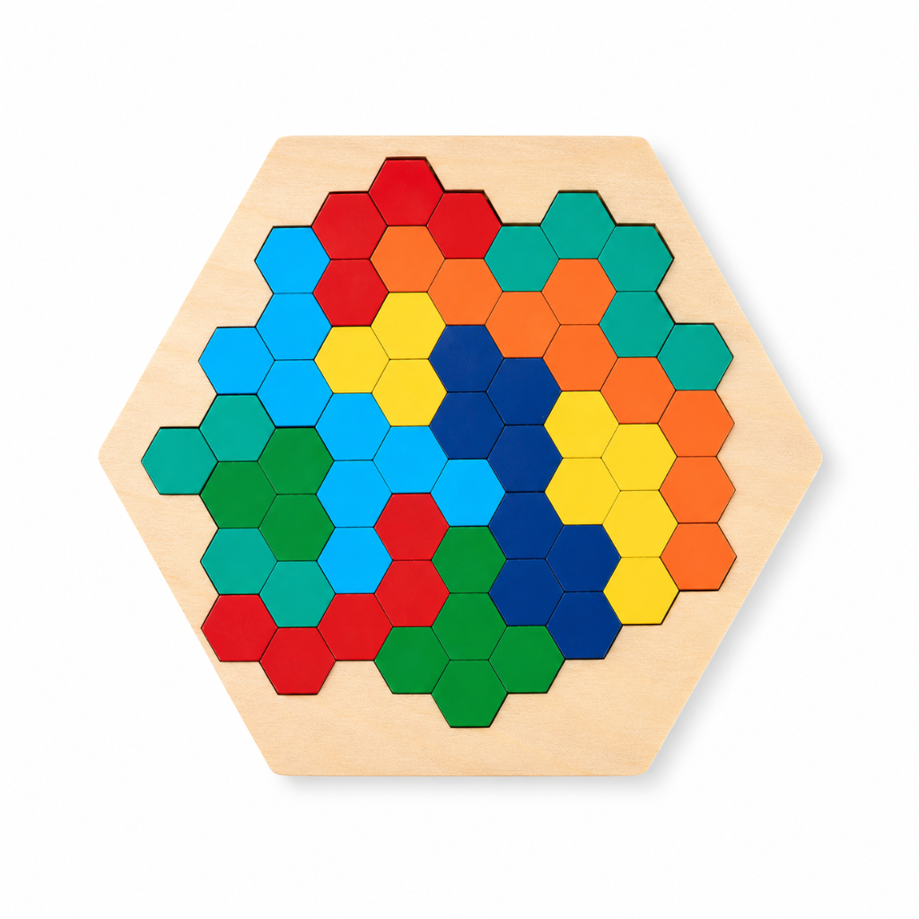 Wooden Hexagon Pattern Puzzle with Pattern Cards