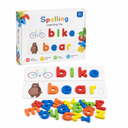 Wooden Letter Matching Spelling Game with 52 Letters and 28 Cards