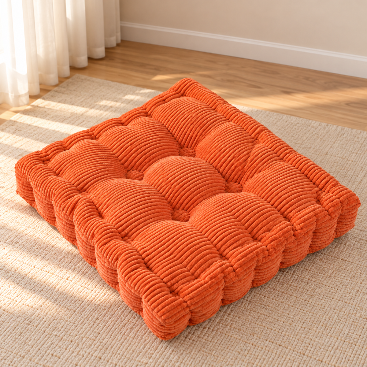 Tufted Corduroy Floor Cushion for Kids, Filled – 60 cm, Orange