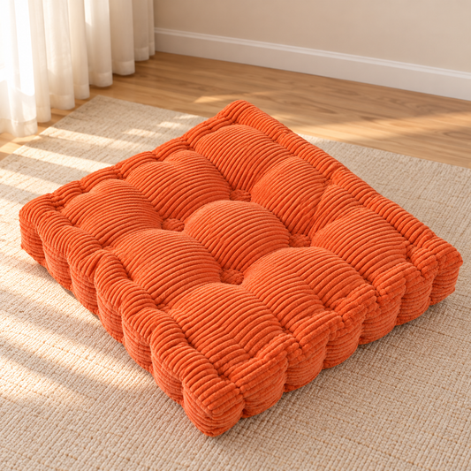 Tufted Corduroy Floor Cushion for Kids, Filled – 60 cm, Orange