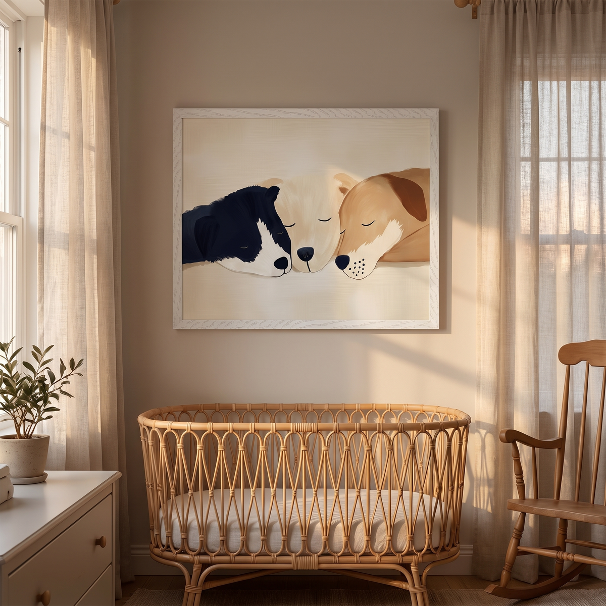 Sleeping Puppies Wall Art Print, Neutral Tones