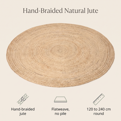 Round Braided Jute Rug, Natural – 120 cm