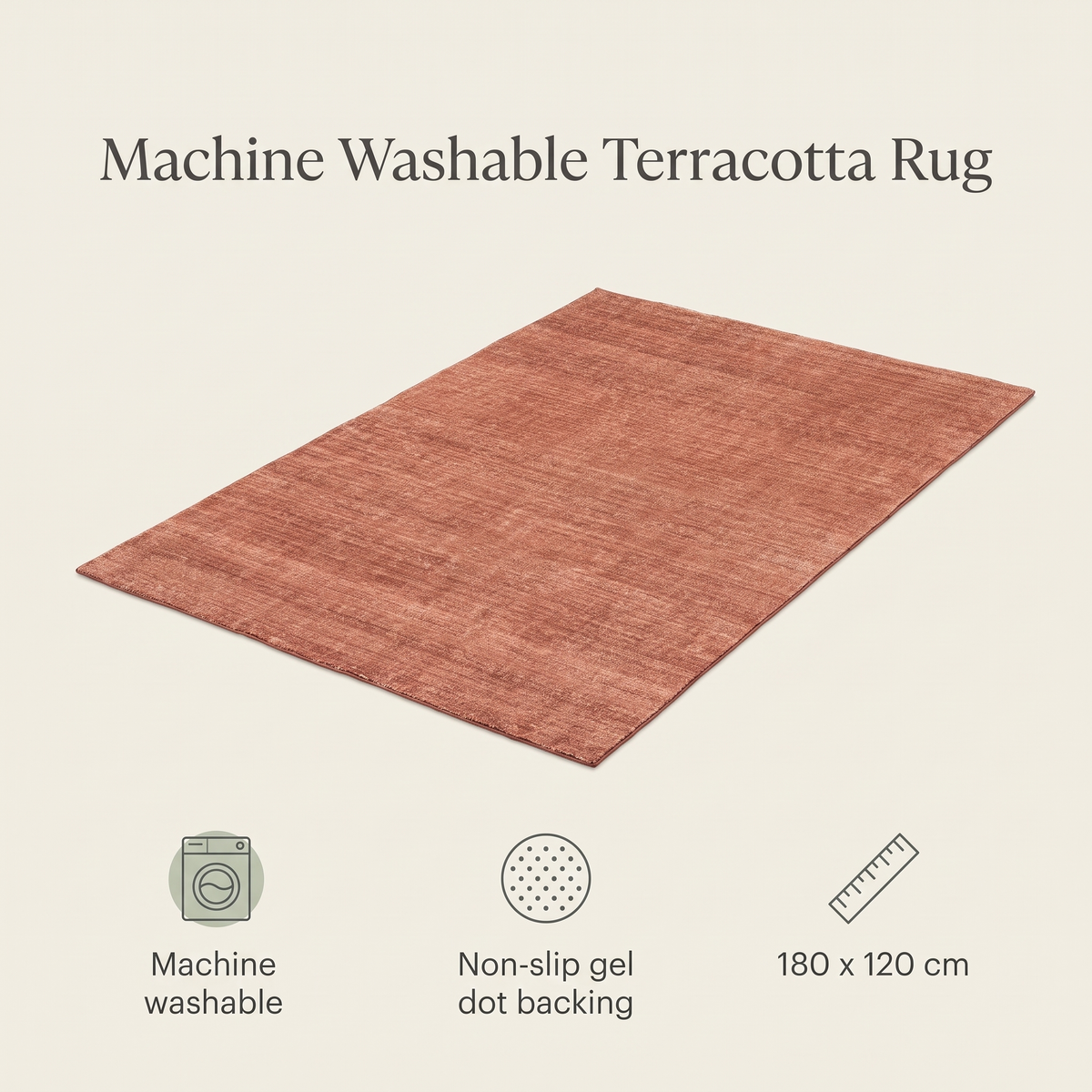 Washable Kids Rug with Built-In Underlay, Terracotta Orange – 180 x 120 cm
