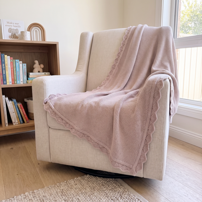 Knitted Baby Blanket in 100% Cotton, Dusty Lilac