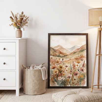 Mountain Meadow Wildflower Wall Art Print, Warm Earth Tones