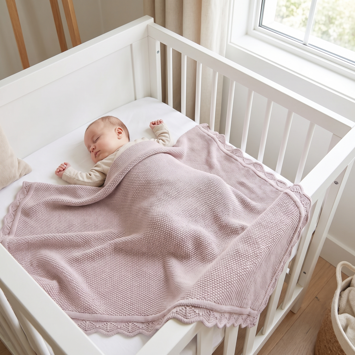 Knitted Baby Blanket in 100% Cotton, Dusty Lilac