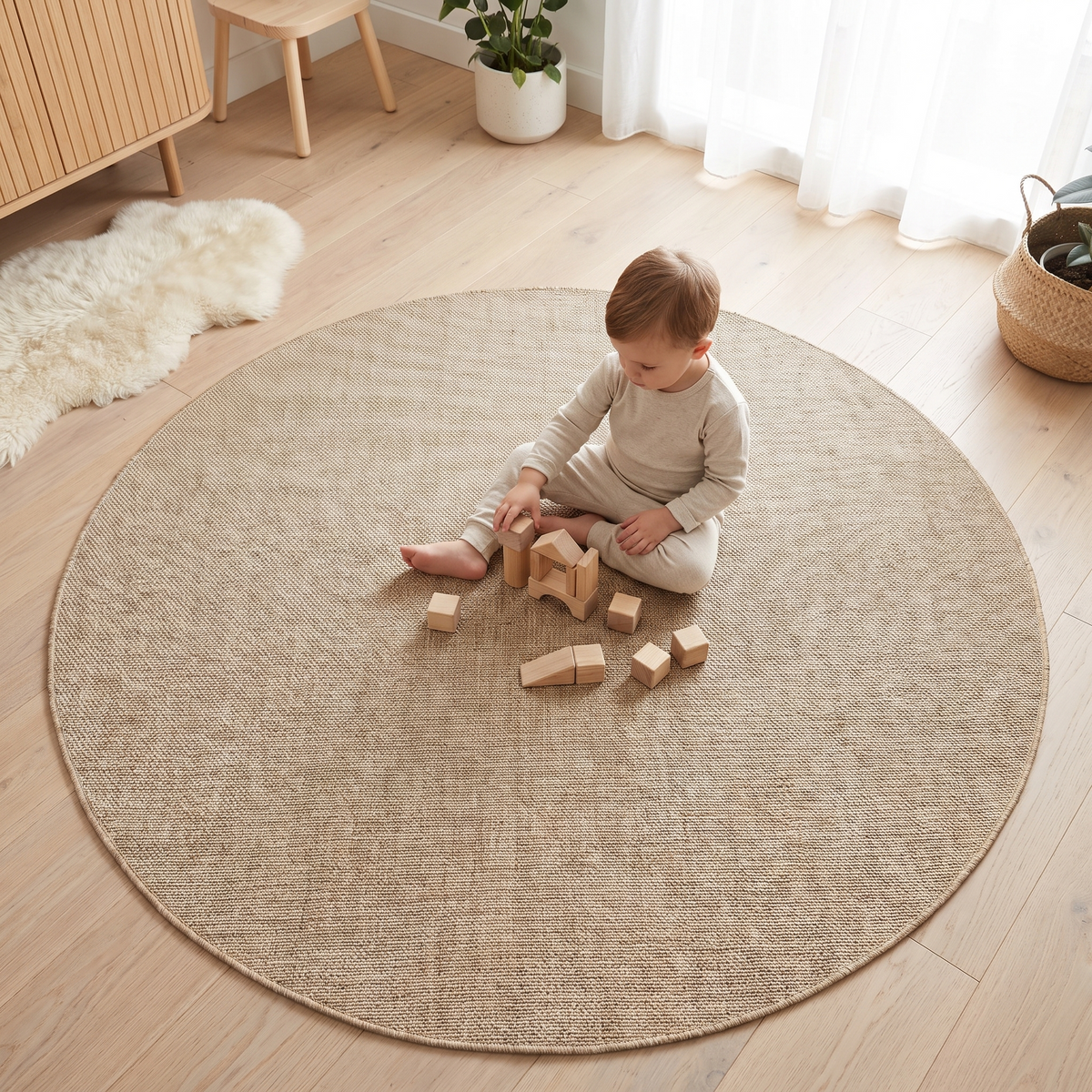 Round Woven Indoor Outdoor Rug, Natural Beige – 160 cm