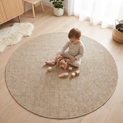 Round Woven Indoor Outdoor Rug, Natural Beige – 160 cm