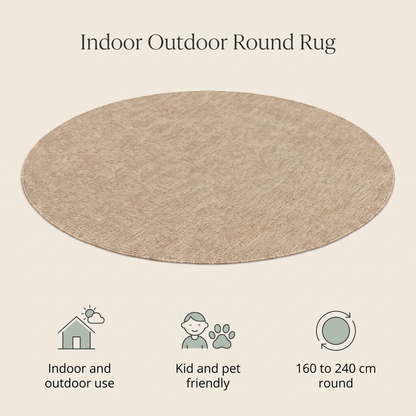 Round Woven Indoor Outdoor Rug, Natural Beige – 160 cm