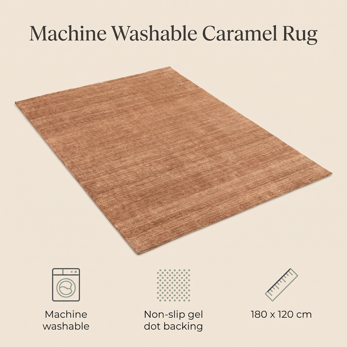 Washable Kids Rug with Built-In Underlay, Caramel – 180 x 120 cm