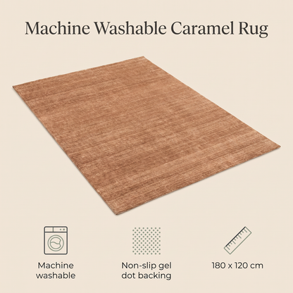 Washable Kids Rug with Built-In Underlay, Caramel – 180 x 120 cm