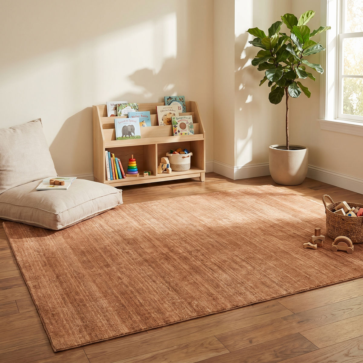 Washable Kids Rug with Built-In Underlay, Caramel – 180 x 120 cm