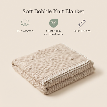 Bobble-Knit Baby Blanket in 100% Cotton, Natural Cream