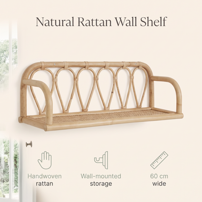 Rattan Wall Shelf for Nursery, Natural, 60 cm