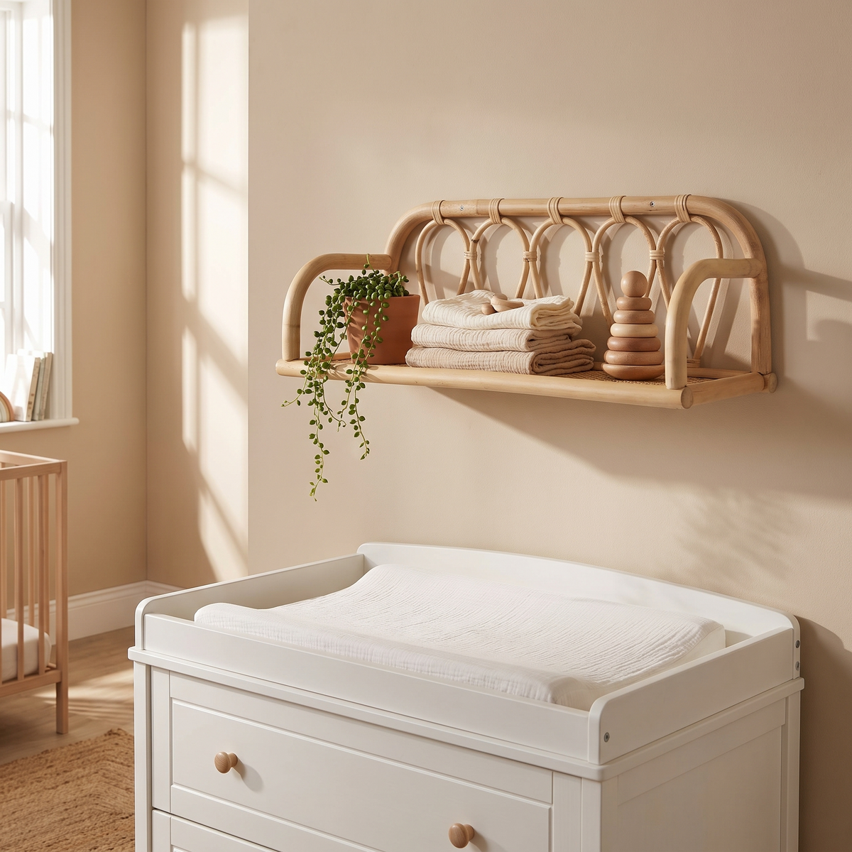 Rattan Wall Shelf for Nursery, Natural, 60 cm
