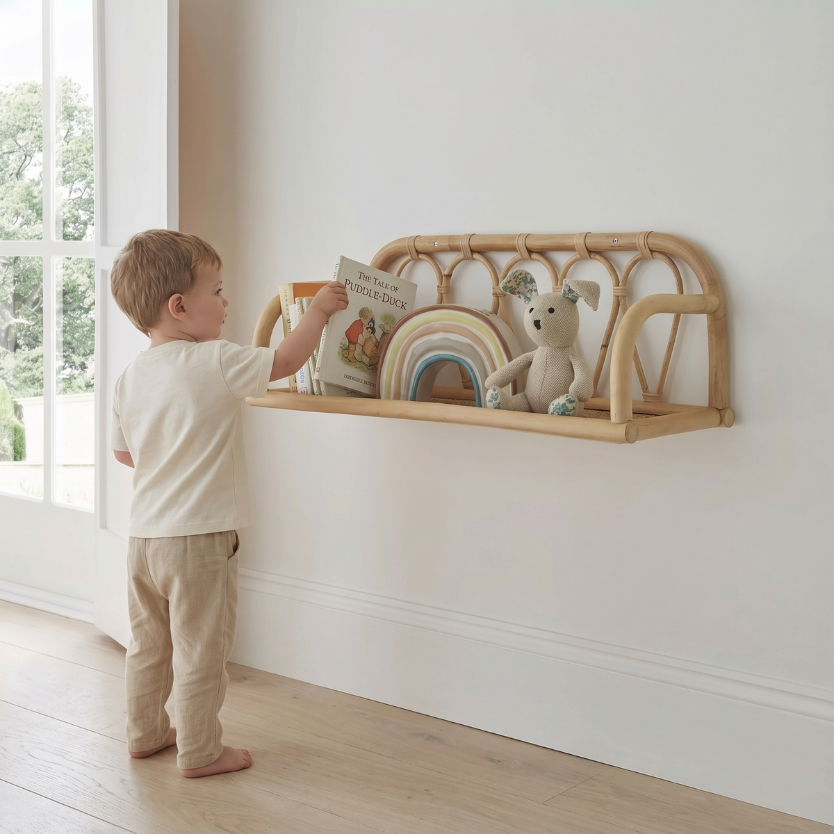 Rattan Wall Shelf for Nursery, Natural, 60 cm