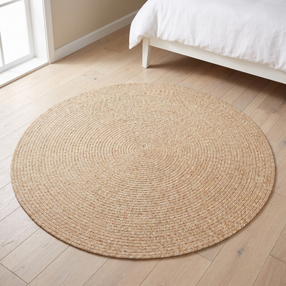 Round Braided Flatweave Rug for Indoors and Outdoors, Beige – 150 cm