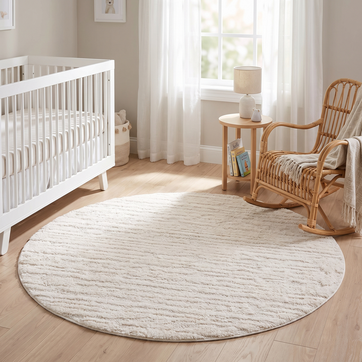 Round High-Low Pile Kids Rug, Ivory Cream – 120 cm