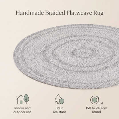 Round Braided Flatweave Rug for Indoors and Outdoors, Gray – 150 cm