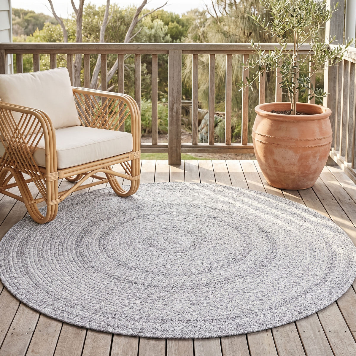 Round Braided Flatweave Rug for Indoors and Outdoors, Gray – 150 cm