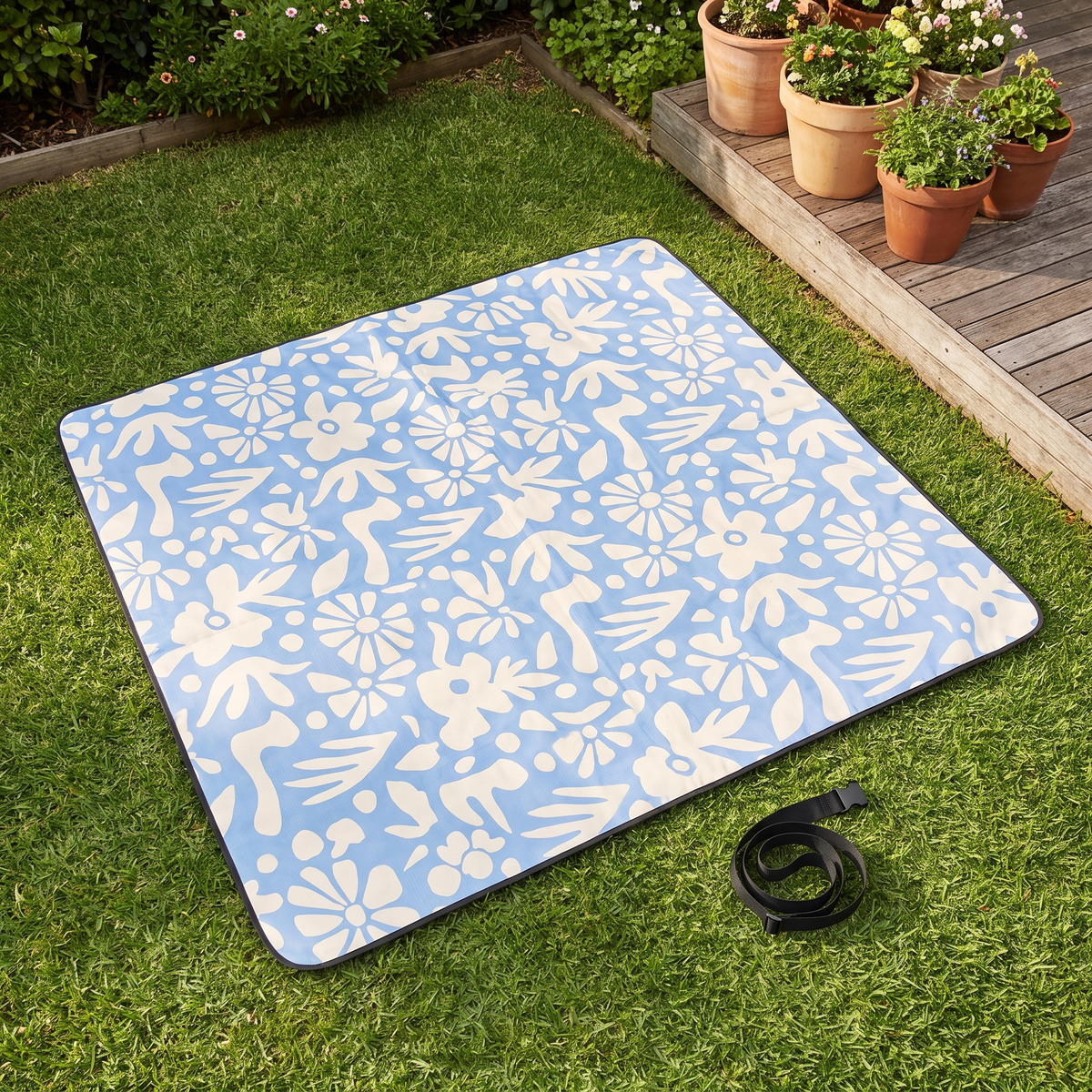 Roll-Up Picnic Rug with Foam Lining, Butter Blue Check