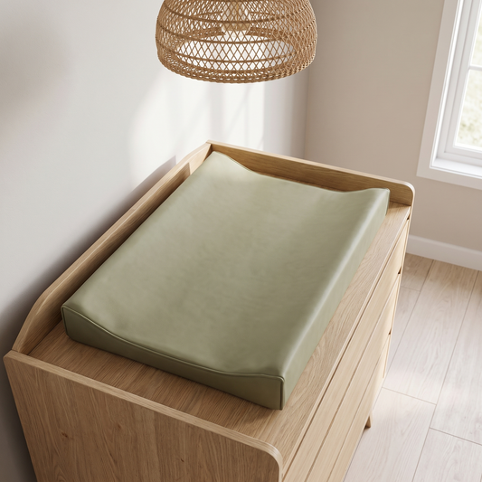 Faux Leather Baby Changing Pad with Raised Sides – Sage, 48 x 70 cm