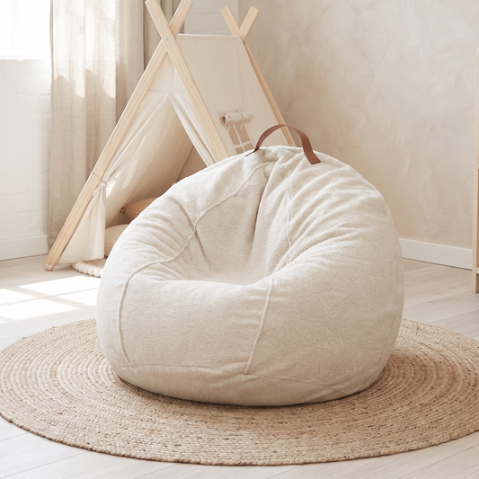 Teddy Boucle Kids Bean Bag Chair Cover with Carry Handle, Oat
