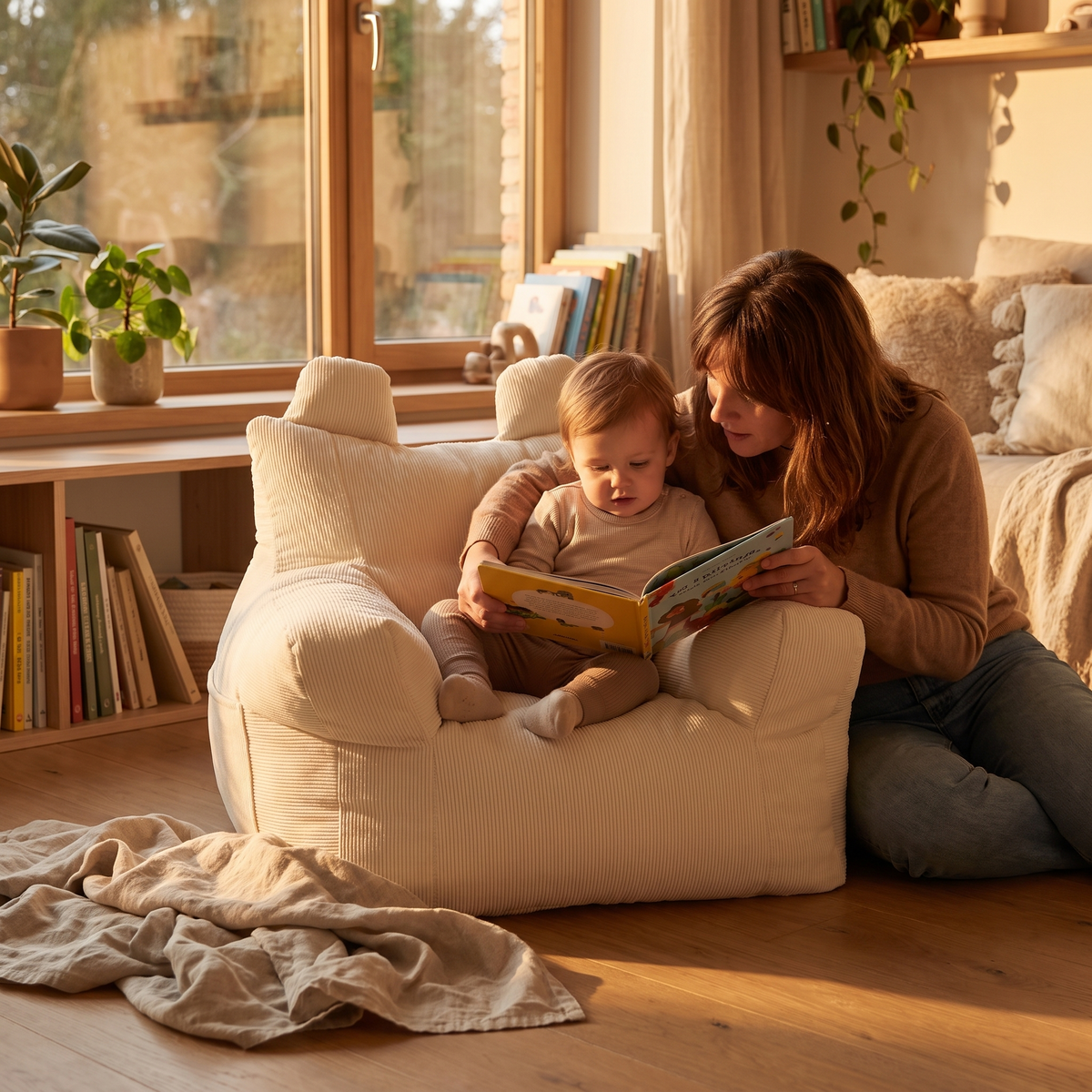 Corduroy Kids Bean Bag Chair Cover with Cotton Insert, Cream
