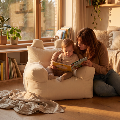 Corduroy Kids Bean Bag Chair Cover with Cotton Insert, Cream