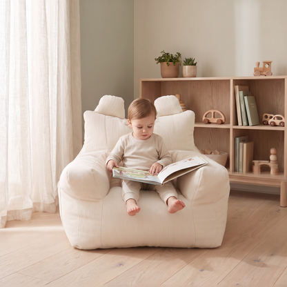 Corduroy Kids Bean Bag Chair Cover with Cotton Insert, Cream