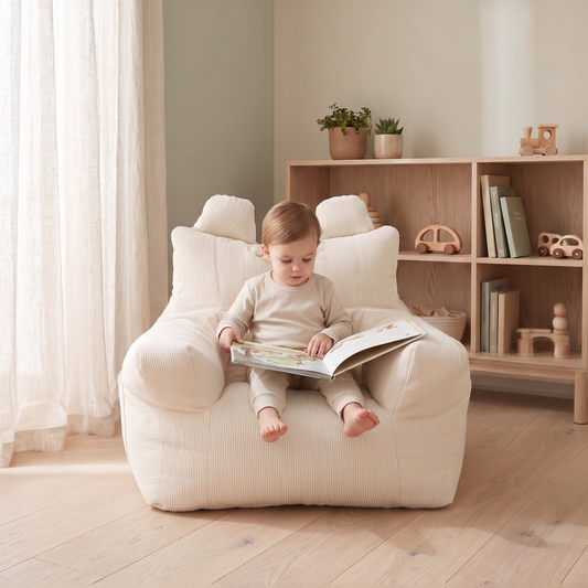 Corduroy Kids Bean Bag Chair Cover with Cotton Insert, Cream
