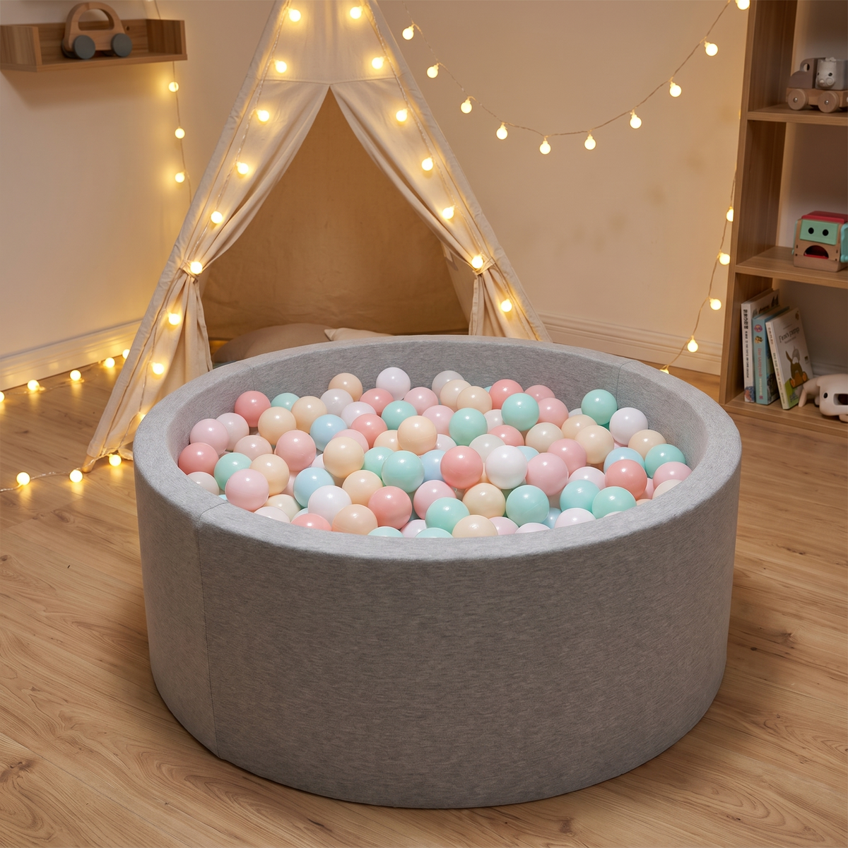 Foam Ball Pit with Fabric Cover, 90 cm – Oat