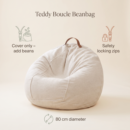 Teddy Boucle Kids Bean Bag Chair Cover with Carry Handle, Oat