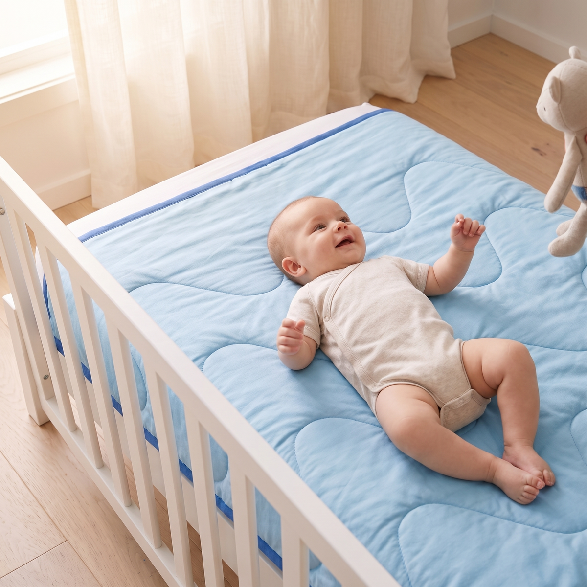 Quilted Bamboo Cotton Cot Bedspread, Sage