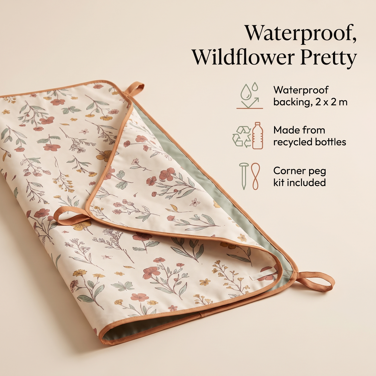 Extra-Large Picnic Rug with Peg Kit, Wildflower – 200 x 200 cm