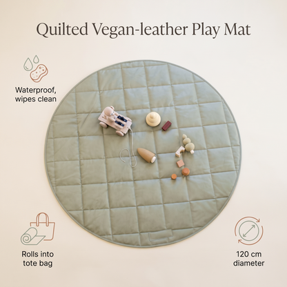 Round Quilted Faux Leather Play Mat with Tote Bag – Sage, 120 cm