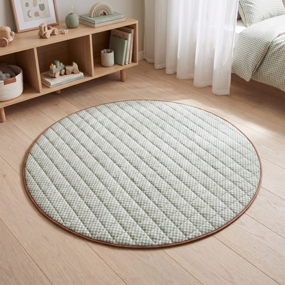 Quilted Cotton Jersey Round Play Mat with Tassel Trim – Sage Gingham, 110 cm