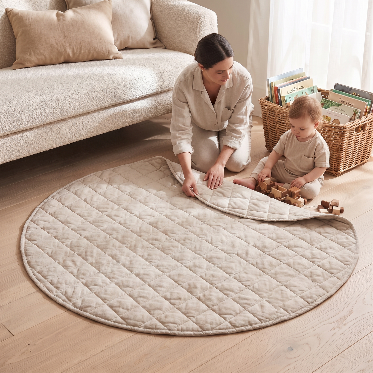 Spare Linen Play Mat Cover for 115 cm Round Mat, Natural