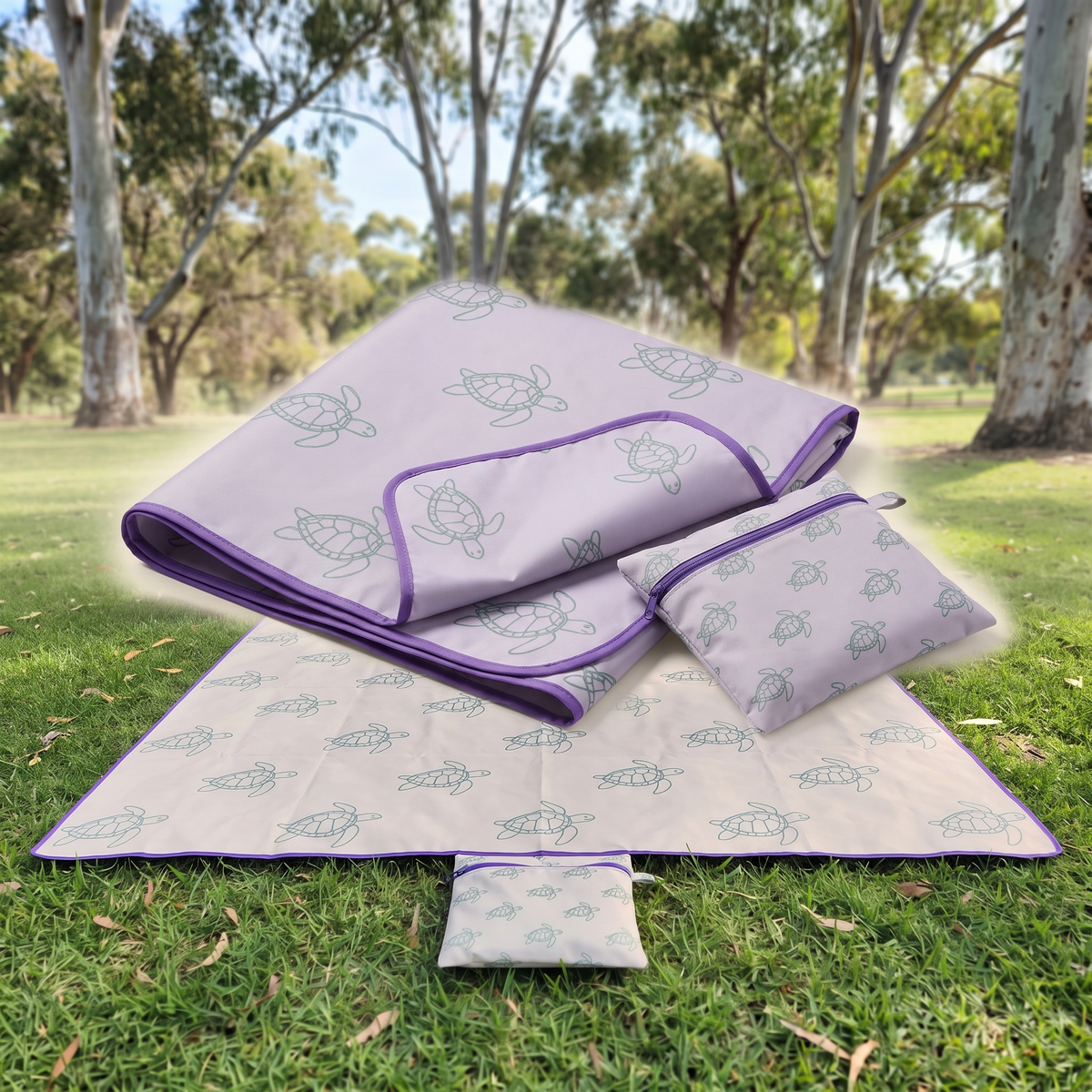 Kids Sand-Free Beach Mat with Carry Bag, Turtle Print
