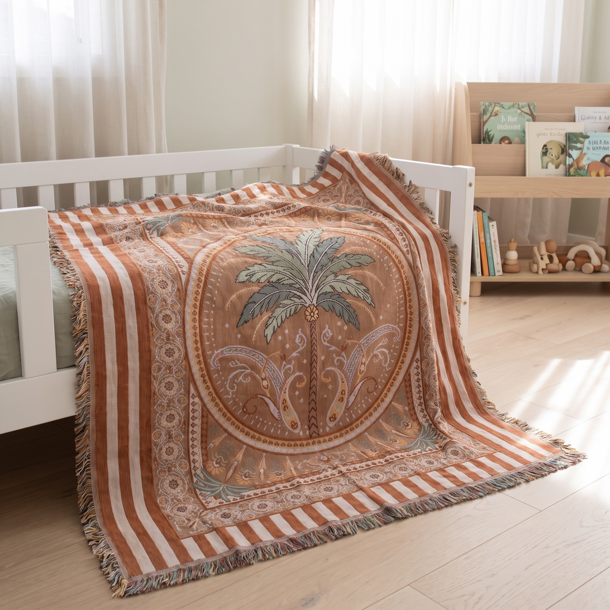 Woven Cotton Picnic Rug and Throw, Terracotta Stripe – 160 x 200 cm