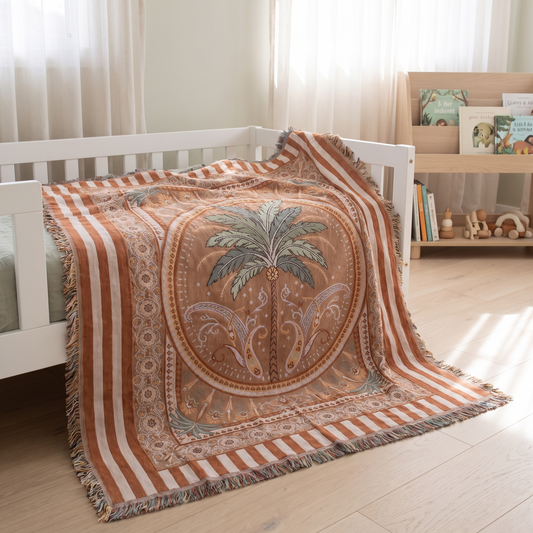 Woven Cotton Picnic Rug and Throw, Terracotta Stripe – 160 x 200 cm