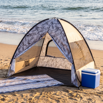 Family Pop-Up Beach Tent with Sand and Grass Pegs and Backpack, Sand Stripe