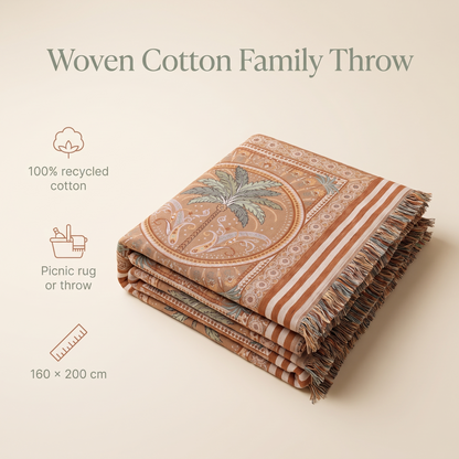 Woven Cotton Picnic Rug and Throw, Terracotta Stripe – 160 x 200 cm