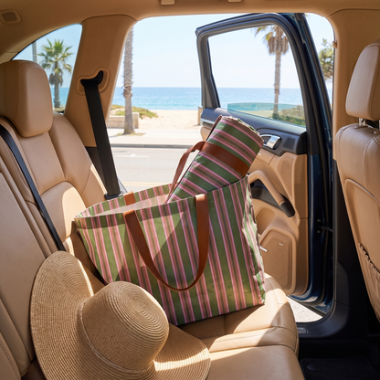 Roll-Up Picnic Rug and Woven Beach Bag Set, Olive Check
