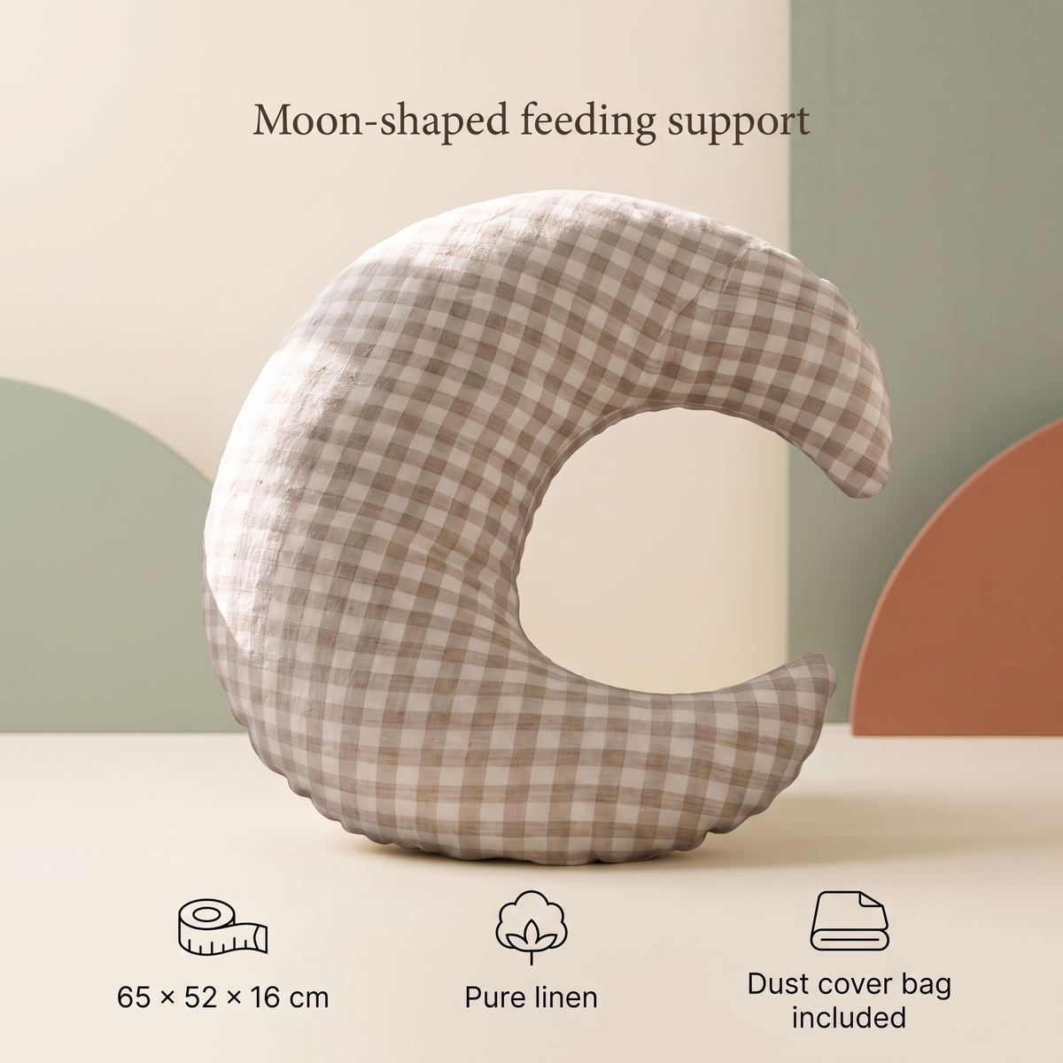 Crescent Linen Nursing Pillow with Dust Cover Bag, Gingham